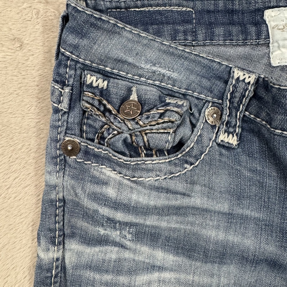 Big Star Liv Capri Jeans Women 28R Blue Medium Wash Embroidered Stretch Denim - Picture 7 of 16